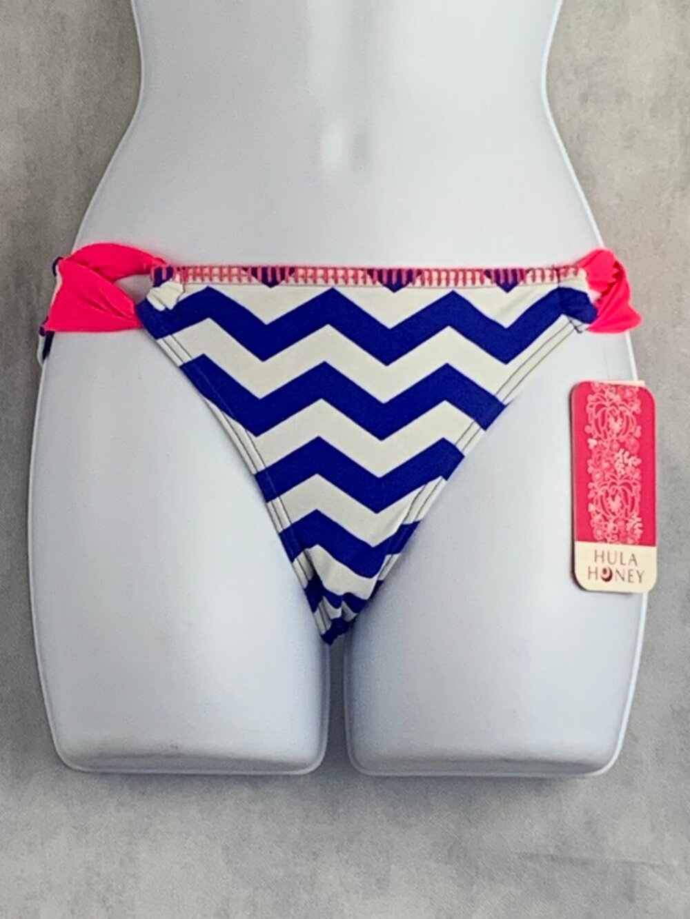 Hula Honey Juniors Chevron Stripe Hipster Bikini Swim Bottom, Blue White, Small